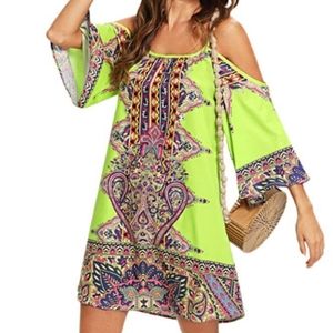 Tribal print kimono sleeve dress